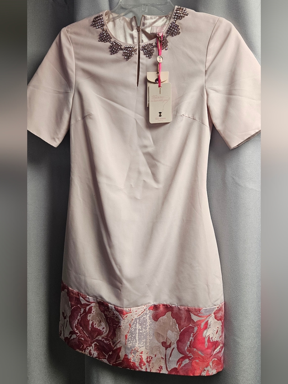 Ted Baker London Pale Pink Shift Dress with Floral Hem Detail